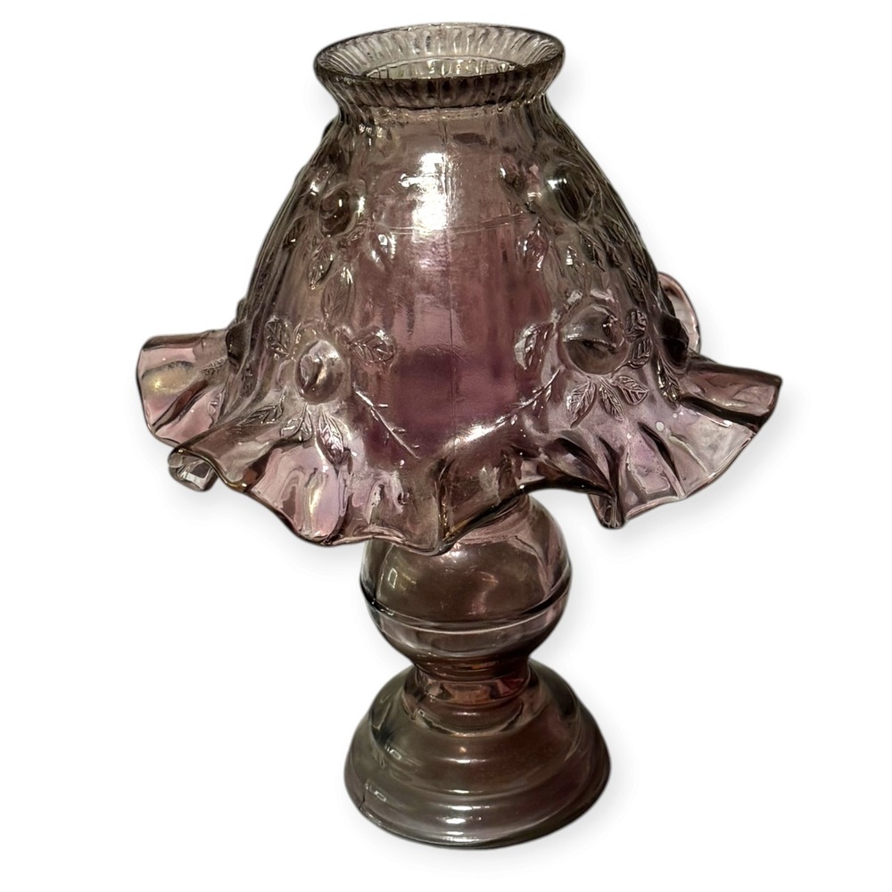 VTG Homco 3 piece Fairy Lamp Fenton Iridescent Cabbage Rose Amethyst Cottagecore